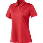 Red short-sleeve polo shirt with a collar and three buttons. Simple and plain design, suitable for casual or sportswear.