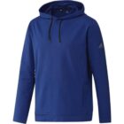 Blue Adidas hoodie with a drawstring hood and a subtle Adidas logo on the sleeve. The garment has long sleeves and a simple, plain design.