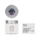 A clear glass jar with a metal lid that has a floral Thank you sticker on it. The jar has a customizable pastel floral label. Text reads, ADD ON STICKERS *STICKERS CAN BE CUSTOMIZED ACCORDINGLY TO YOUR PACKAGES.