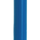 A blue ballpoint pen with a silver clip and tip is shown on a white background.