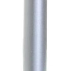 A sleek silver pen with a shiny chrome clip and a black tip, placed vertically against a white background.