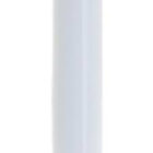 A white pen with a sleek design, featuring a metallic clip and a silver tip, positioned vertically on a plain white background.