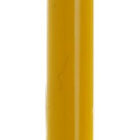A yellow ballpoint pen with a silver clip and tip, vertically oriented on a white background.