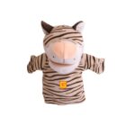 A zebra-striped animal hand puppet with large ears and a pink snout, featuring a yellow G on its body, against a white background.