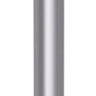 A sleek silver pen with a rounded tip and a black clip near the top. The design is minimalist, with a smooth metallic finish and a black textured band around the upper part.