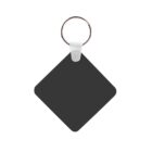 A square-shaped black keychain with rounded corners, attached to a silver ring through a white connector, is shown on a plain white background.