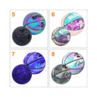 Four pairs of colorful basketballs are shown, each numbered 5 to 8. Each pair features unique patterns and iridescent effects. They are arranged in a 2x2 grid within dashed lines.