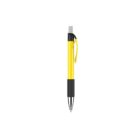 A yellow and black retractable ballpoint pen with a silver tip and a black rubber grip, shown against a white background.