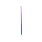 A single rainbow-colored, metallic straw with a reflective surface, positioned vertically against a plain white background.