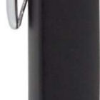A black pen with a sleek design, featuring a silver clip and tip. The pen is positioned vertically with the tip pointing downwards.