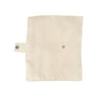 A beige fabric pouch with a flap secured by a metal snap button is shown against a white background. The pouch has a small loop with a snap button for easy attachment.