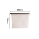 A white silicone storage bag with a dark sealable strip on top. The bag measures 280mm in width and 230mm in height. The top corner features a small loop for hanging or handling.