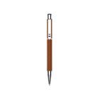 A ballpoint pen with a brown textured body and silver accents, displayed vertically on a white background.