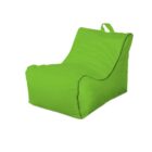 A bright green bean bag chair with a backrest and a handle on top, placed against a white background.