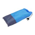 A blue and gray drawstring bag with a black toggle closure, lying flat. The bag appears lightweight, and the drawstring is cinched at one end.
