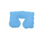 Blue inflatable neck pillow on a white background.