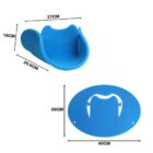 Blue foam seat and oval mat with vampire mouth design, measurements in centimeters shown.