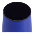 A blue cylindrical container with a black interior, viewed from above. The container has a smooth, matte finish and a slightly angled edge.