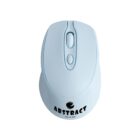 Light blue computer mouse with the word ABSTRACT and a logo printed on it.