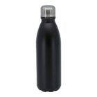 A black insulated water bottle with a silver cap, standing upright on a plain white background.