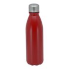 A red insulated water bottle with a silver screw-on lid, standing upright against a plain white background.