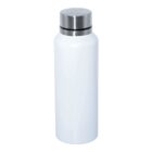 A white insulated water bottle with a silver screw-on lid stands upright against a plain white background.