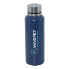 A blue water bottle with a silver screw-on lid. The bottle features the WAGPET logo and the text Aboriginal Health Team in white and green on the front.