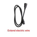 A coiled black electrical extension cord with a socket on one end and a plug on the other. The text Extend electric wire is written in red below the cable.