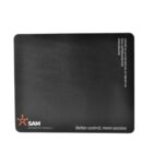 Black mouse pad with SAM AUTOMOTIVE SERVICE IT logo in the bottom left and slogan Better control, more success in the bottom right. Contact information is along the right edge.