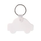 White, car-shaped keychain with a metallic ring on a plain white background.