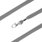 A gray dog leash with a silver metal clasp, featuring a textured pattern. The leash is arranged in a zigzag pattern on a white background.