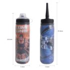 Two sports squeeze bottles with measurements; one features a bodybuilder, the other a hockey player.