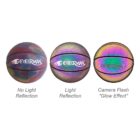 Three basketballs are shown with varying light effects. The first has no light reflection, the second has light reflection, and the third shows a glow effect from a camera flash. Each ball displays the brand name Goerman.
