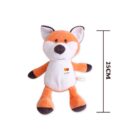 A plush toy resembling a fox with orange and white fur, black-tipped ears, and paws. The toy has a smiling face and measures 25 cm in height, shown next to a vertical scale.