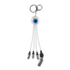 Keychain with an eyeball design at the top, featuring multiple charging cables extending from it.