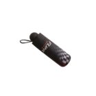 Black and red cylindrical water bottle with a checkered pattern and the word FLAME in white. It has a black cap and a loop handle attached to the top. The bottle is angled slightly to the right on a white background.
