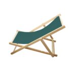 A wooden-framed deck chair with a green fabric seat is partially reclined and positioned against a plain white background.