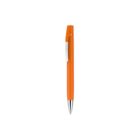 An orange ballpoint pen with a silver clip and tip, displayed vertically against a white background.