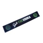 A long rectangular black bar mat with green circular logos at each end. The words Stoli THE VOOKA are printed in white and green text across the center.