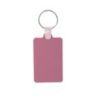 A pink rectangular key tag with a rounded top, attached to a silver metal key ring. The key tag has a smooth surface and a white plastic holder connecting it to the ring. The background is plain white.