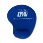 Blue ergonomic mouse pad with wrist support. It features the text Tullow Oil plc and the phrase, Have you stretched yet? in white.