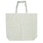 A plain, cream-colored canvas tote bag with two handles, laying flat on a white background. The bag appears empty and is designed for carrying groceries or personal items.