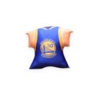 A pillow shaped like a basketball jersey, featuring blue and orange colors. It displays the Golden State Warriors logo, with the number 30.