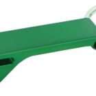 A green metal bottle opener with a keyring attached. The opener has a flat design with a curved edge for leverage and a circular metal ring for attaching to keys.
