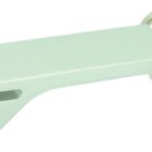 A silver bottle opener keychain featuring a flat, rectangular body with a curved hook at one end for opening bottles, and a round metal keyring attached at the opposite end.
