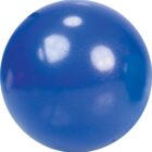 A shiny, smooth blue sphere with reflections of light on its surface, set against a white background.