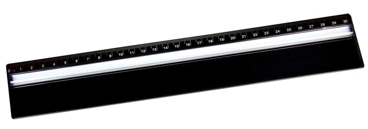 A black ruler marked with white centimeter and millimeter measurements from 0 to 30 on a white background.