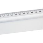 A clear plastic ruler with black measurement markings from 0 to 30 centimeters, featuring a slight ridge along the edge.