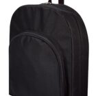 A plain black backpack with a simple design. It has a large main compartment and a smaller, front zippered pocket. The backpack is shown standing upright on a white background.
