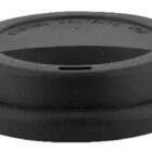 Black silicone coffee cup lid with a small oval sipping hole in the center and a round seal edge.